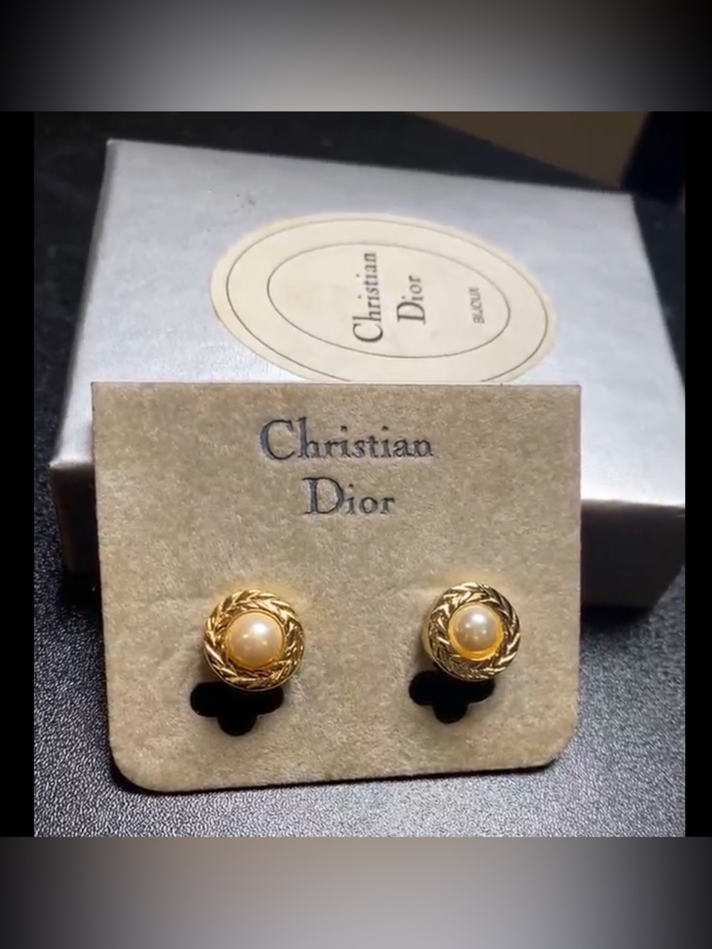 Christian Dior Gold Rope-Edged Pearl Stud Earrings